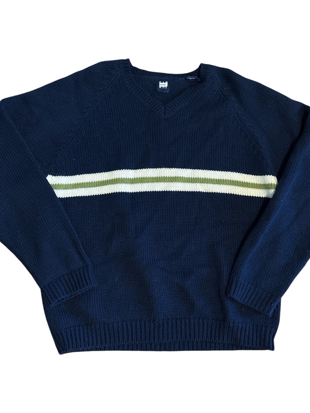 Vintage 90’s GAP V-Neck Sweater Color Block Stripe Indie Grunge XL 100% Wool